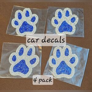 Blue and Silver Bling Rhinestone Paw Print Car Decals - 4 Pack
